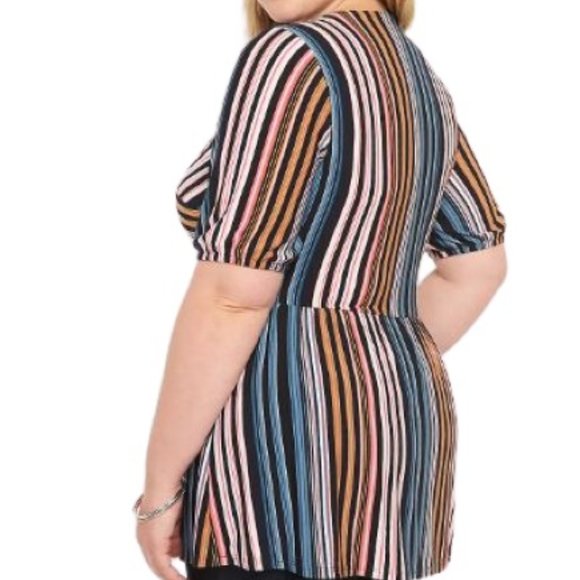 Lane Bryant Womens Faux Wrap Top Mutlicolor Striped Jersey Knit Plus 14/16 New - Picture 3 of 4